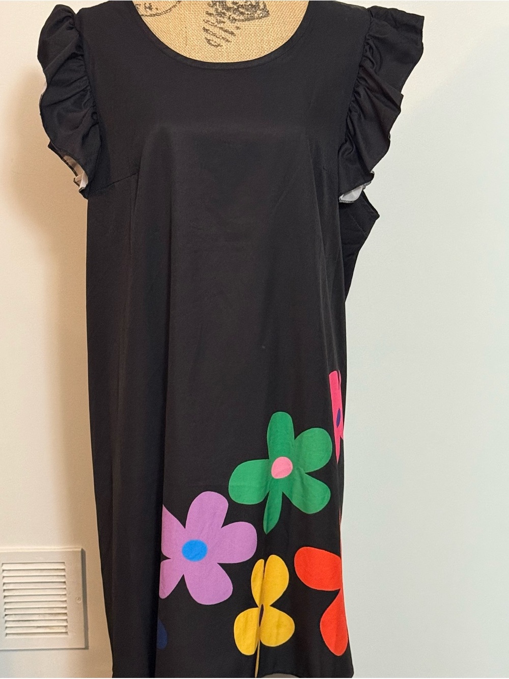 SHEIN Black Midi Dress with Multicolor Floral Print